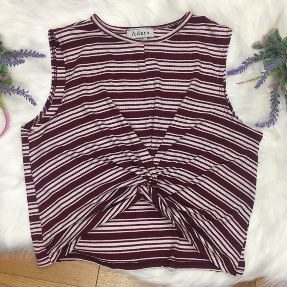 Adara Red & White Striped Twist Front Crop Top L - Picture 1 of 7